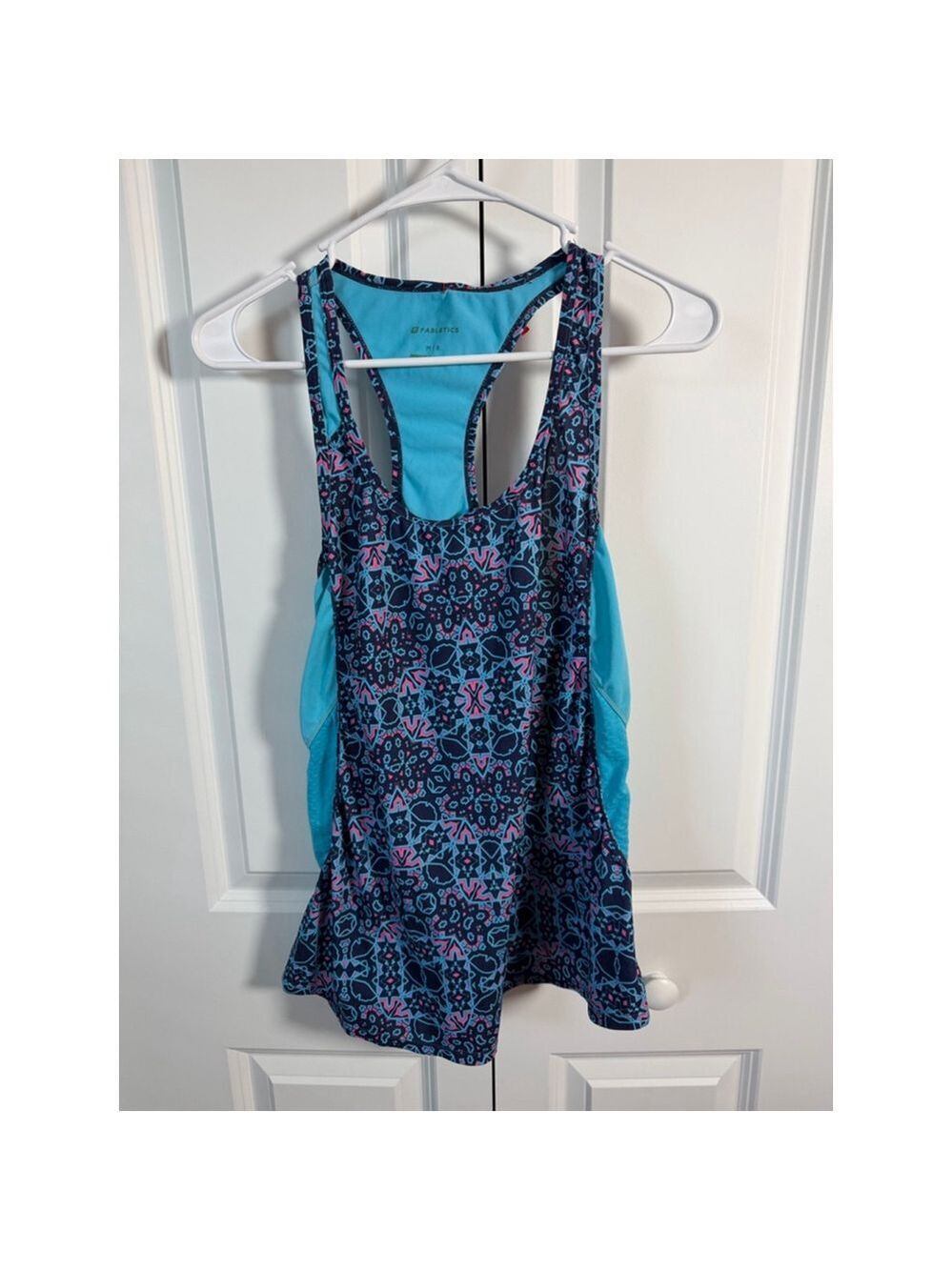 Fabletics Tank Top M Blue Pink Geometric Print